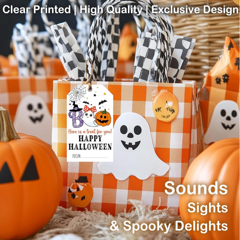 HandEasy 50 Pcs Halloween Tags with String, 2.1"×3.5" Boo Paper Gifts Tags, Ghost Trick or Treat for Candy, Pumpkin Happy Halloween Gifts Tag Wrap for Party Favor - B01 - Image 5